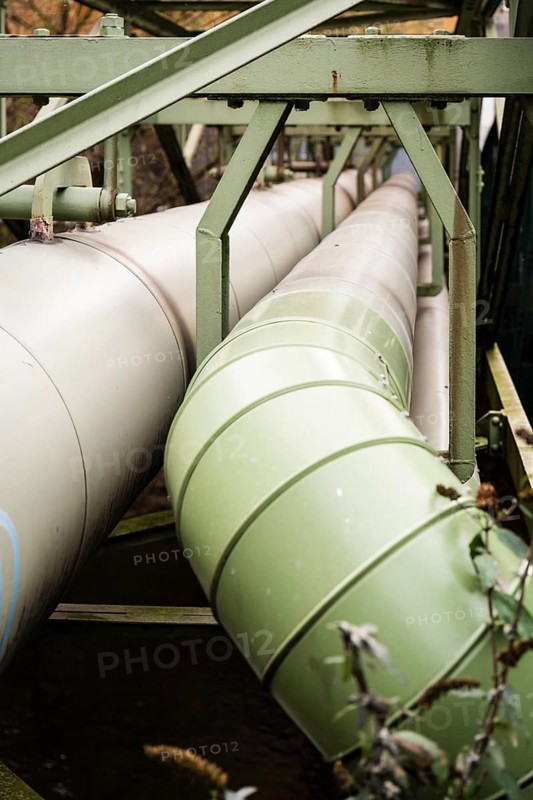 District heating pipeline on the banks of the Wupper, Wuppertal, Germany