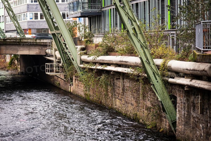 District heating pipeline on the banks of the Wupper, Wuppertal, Germany