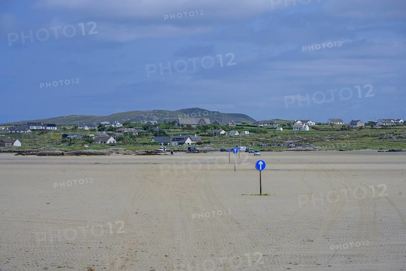 Autoroute sign only passable at low tide, Omey Island, Sillerna, County Galway, Ireland
