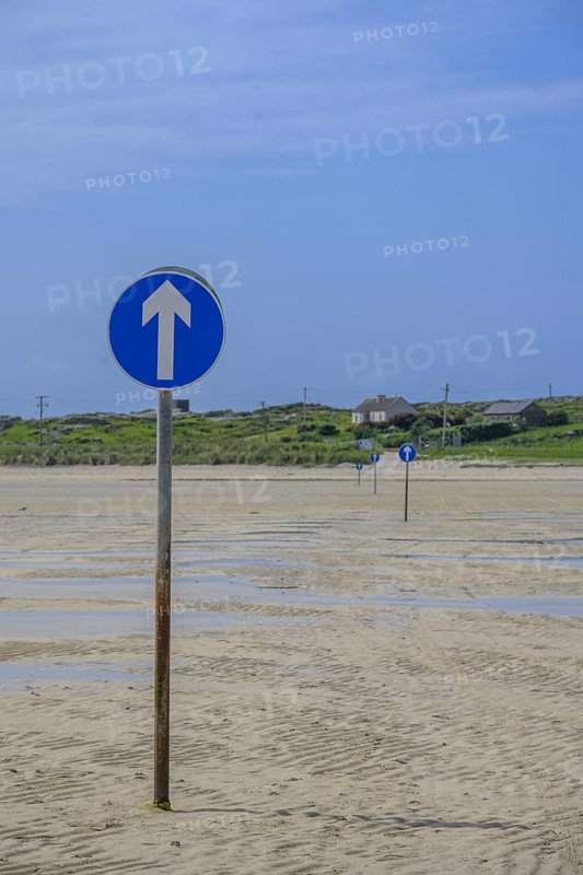 Autoroute sign only passable at low tide, Omey Island, Sillerna, County Galway, Ireland