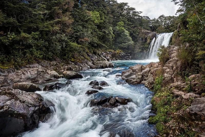 Waterfall Tawhai Falls (Gollum's Pool), location of the film trilogies The Lord of the Rings. Tongariro National Park, North Island, New Zealand