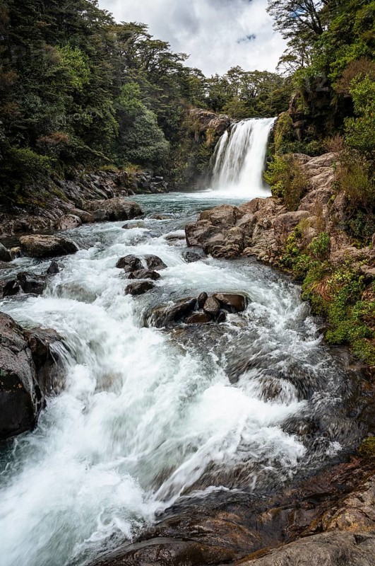 Waterfall Tawhai Falls (Gollum's Pool), location of the film trilogies The Lord of the Rings. Tongariro National Park, North Island, New Zealand