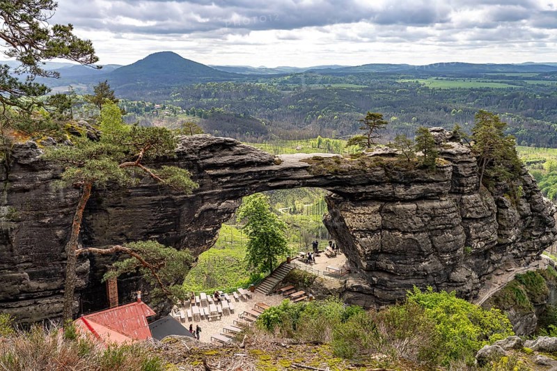 The Prebischtor rock arch in the Bohemian Switzerland National Park near HÅ™ensko, Czech Republic