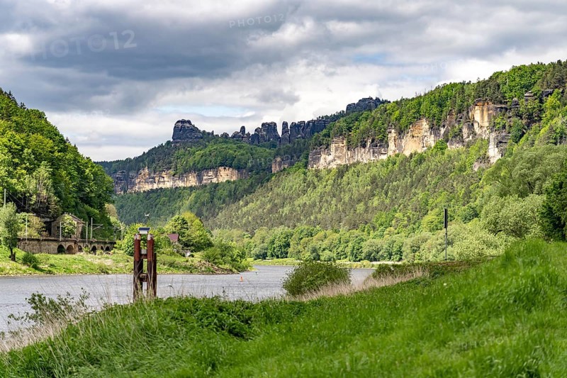 Elbe and landscape near in Schmilka, Bad Schandau, Saxony, Germany