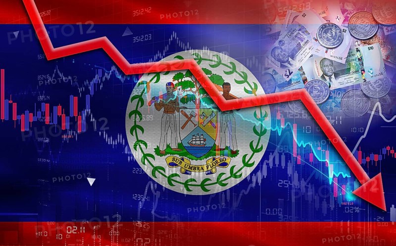 Belize financial fall on economy market. Belizean financial crisis on economic graph