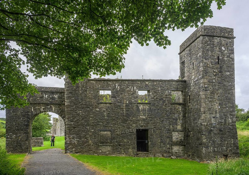 Fore Abbey annex with gate, Fore, County Westmeath, Ireland