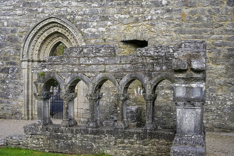 Remains of the cloister in the ruins of Cong Abbey, Cong, County Mayo, Ireland