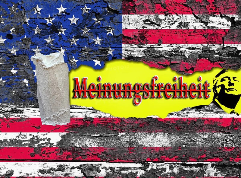 Symbolic image, freedom of speech according to Trump's liking, autocracy, dismantling of the rule of law, US democracy in danger, EU and Germany under political pressure, industry, Donald Trump, tariff threats, Elon Musk, Mark Zuckerberg, social networks, fake news, rights broken, hate, DSG Digital Services Act, reelection, USA, politics, announcements, revenge campaign, wanted dictator, republican, electoral system USA, global threat, lies, 2nd term, global burden, Ukrainian war, White House storm
