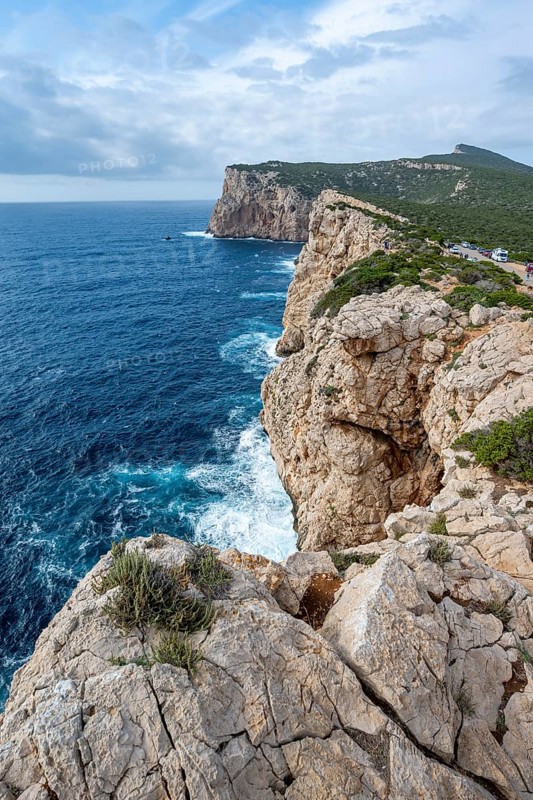 Steep cliffs by the sea, Belvedere Foradada, cliffs on the Capo Caccia headland, Alghero, Sardinia, Italy