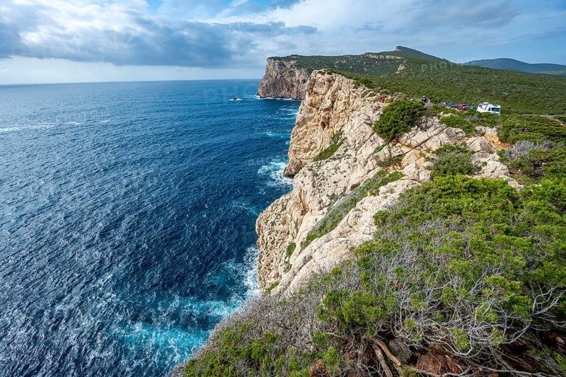 Steep cliffs by the sea, Belvedere Foradada, cliffs on the Capo Caccia headland, Alghero, Sardinia, Italy