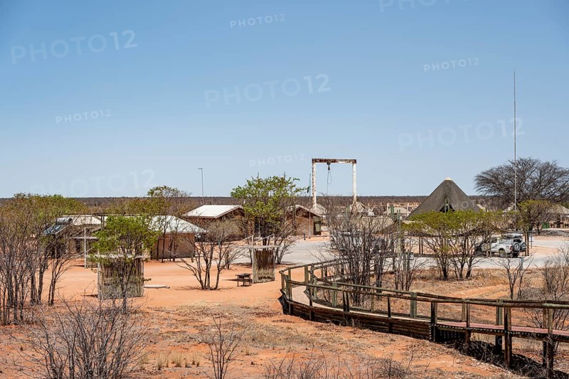 Office for former killing of elephants to combat overpopulations, Olifantsrus Camp, Waterhole, Etosha National Park, Namibia
