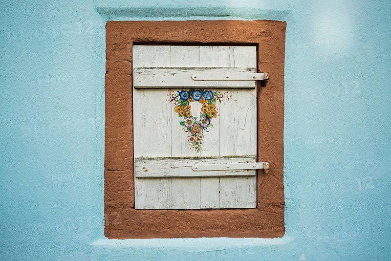 Painted window shop, Wissembourg, Biograd na Moru, Alsace, Bas-Rhin Department, France