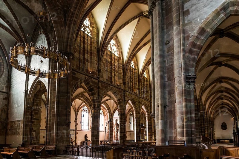 Interior view, Gothic Church of St. Peter and Paul, Saints-Pierre-et-Paul, Wissembourg, Weissenburg, Alsace, Bas-Rhin Department, France