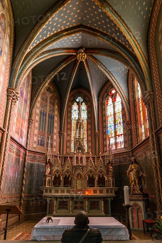 Interior view, Gothic Church of St. Peter and Paul, Saints-Pierre-et-Paul, Wissembourg, Weissenburg, Alsace, Bas-Rhin Department, France