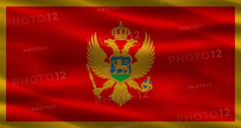Montenegrin flag with fabric texture. Realistic flag of Montenegro waving