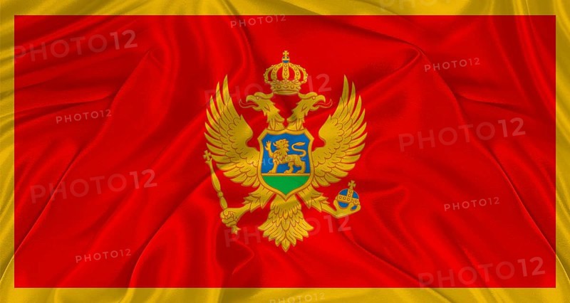 Montenegrin flag with fabric texture. Realistic flag of Montenegro waving, National flag