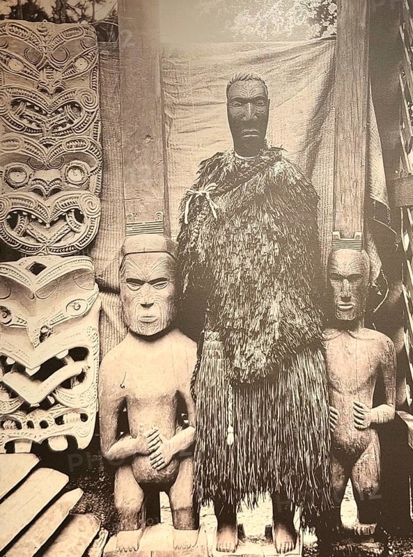 Tawhaki with parts of the Assembly House, 1985-1902, Maori, Historic Photo, Rotorua, New Zealand