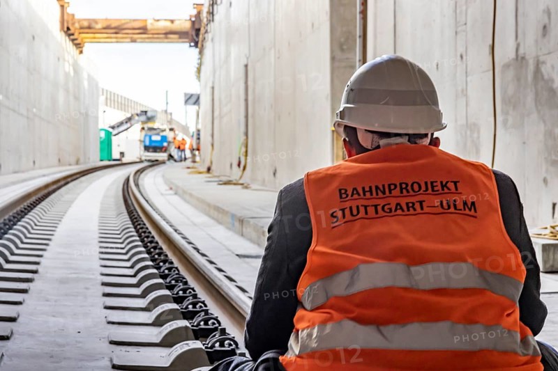 Closing the gap in the airport tunnel. The last few meters of solid road are concreted. This means that all long-distance railway tracks of Project S21 have been laid. Stuttgart, Baden-WÃ¼rttemberg, Germany