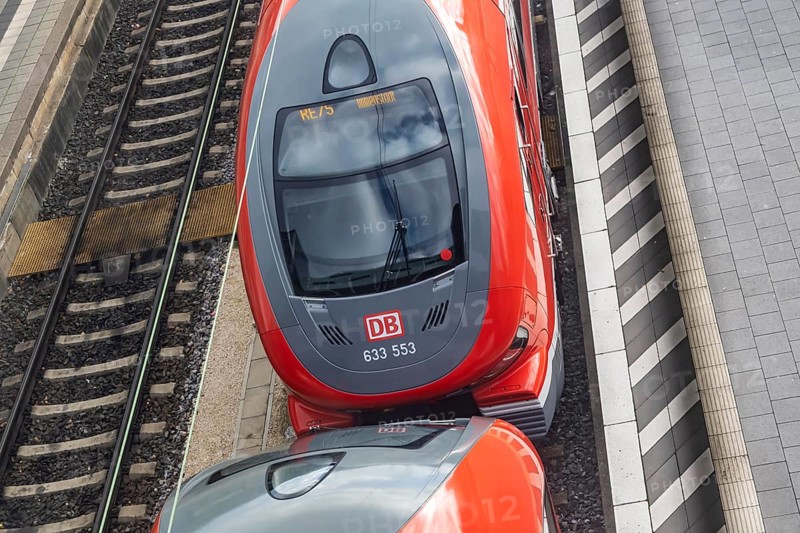 Ulm main station with Deutsche Bahn AG regional train on the platform. Ulm, Baden-WÃ¼rttemberg, Germany