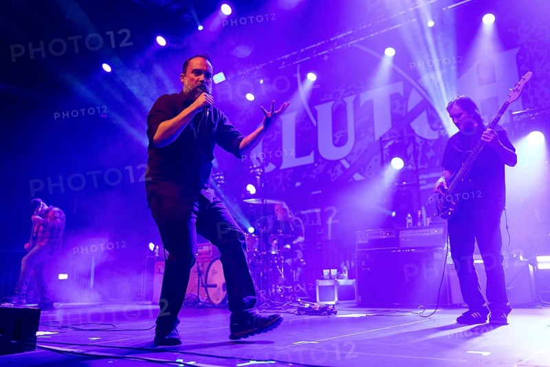 Neil Fallon, lead singer of Clutch (centre) and Tim Sult, Dan Maines and Jean-Paul Gaster live on UK & European Tour 2025 at Huxleys Neue Welt in Berlin on 03.12.2025