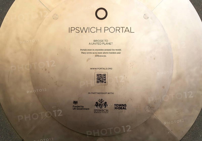 Information on the back of the screen, first ever UK Portal in Ipswich, Suffolk, England, UK