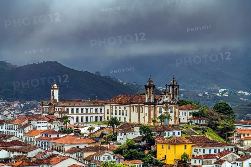 Dark, heavy clouds hung over the historic city of Ouro Preto before the storm, Ouro Preto, Minas Gerais, Brazil