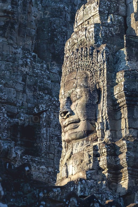 Huge stone-carved face of Bodhisattva Lokeshvara, also Avalokiteshvara, Bayon Temple, Angkor Thom, UNESCO World Heritage Site, Angkor Wat, Siem Reap, Cambodia