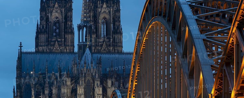 Abendstimmung am Kölner Dom, HohenzollernbrÃ¼cke, Cologne, North Rhine-Westphalia, Germany