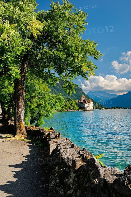 Chillon Castle on Geneva near Veytaux, Canton of Vaud, . switzerland