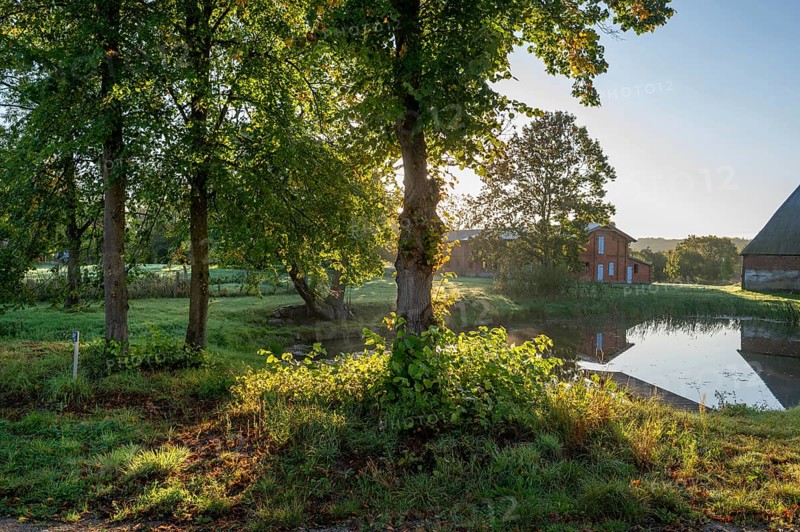 Manor with historic stables and pond, from 1923, Gut Othenstorf, Mecklenburg-Western Pomerania, Germany