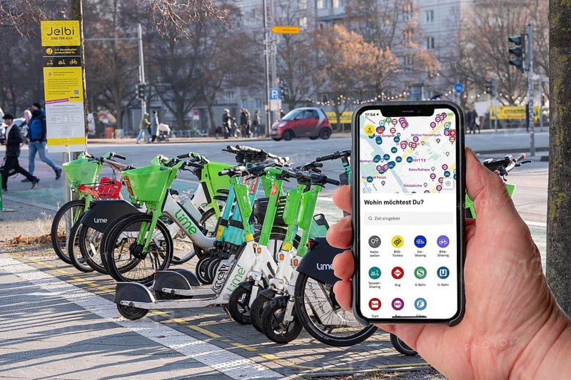 Jelbi Station der Berliner Verkehrsbetriebe, BVG, here BVG customers can combine various mobile sharing and public transport offers, providers of various e-scoots, bike offers, taxis, bus, train, via an app, Germany