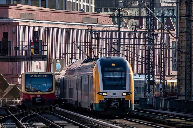 S-Bahn train, train, ODEG train, regional express, on line, at FriedrichstraÃŸe station, Berlin, Germany