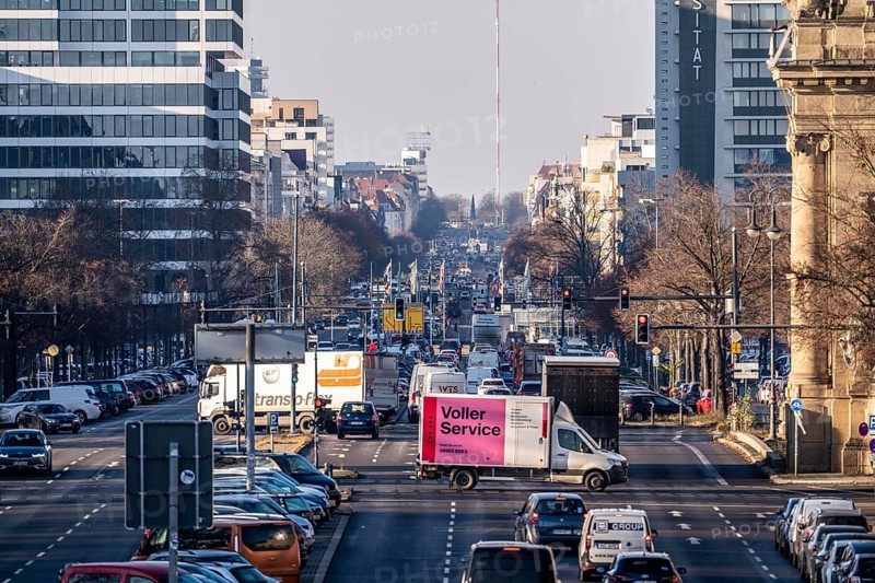 Heavy city traffic on the 17th of June road towards Ernst-Reuter-Platz, Berlin, Germany