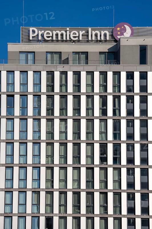 FaÃ§ade of the Premier Inn hotel near Alexanderplatz, Berlin, Germany