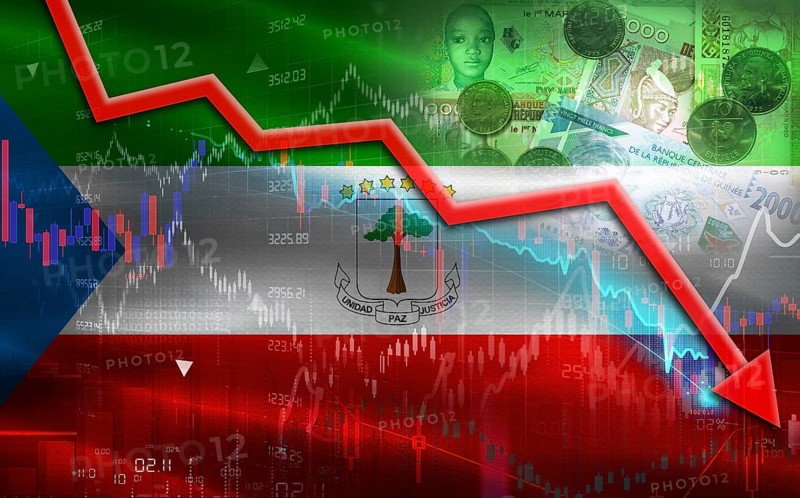 Equatorial Guinea financial fall on economy market. Equatorial Guinean financial crisis on economic graph