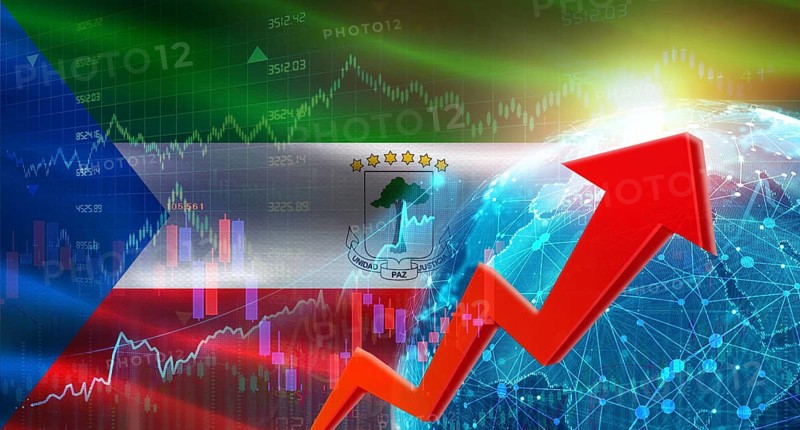 Global financial growth with Equatorial Guinean flag. Financial growth with Equatorial Guinea flag on economic background