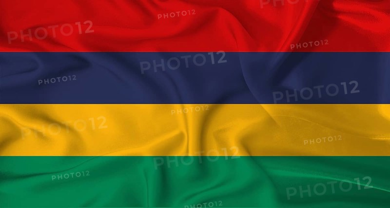 Realistic Mauritius flag waving. Close up of flag of Mauritius with cloth texture