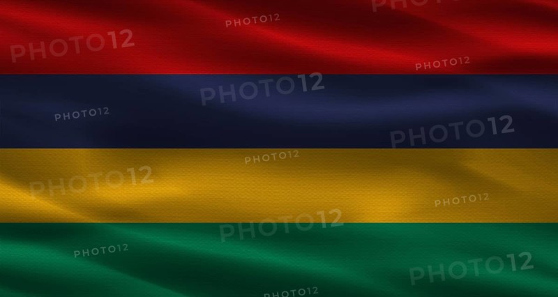 Mauritian flag with fabric texture. Realistic flag of Mauritius waving