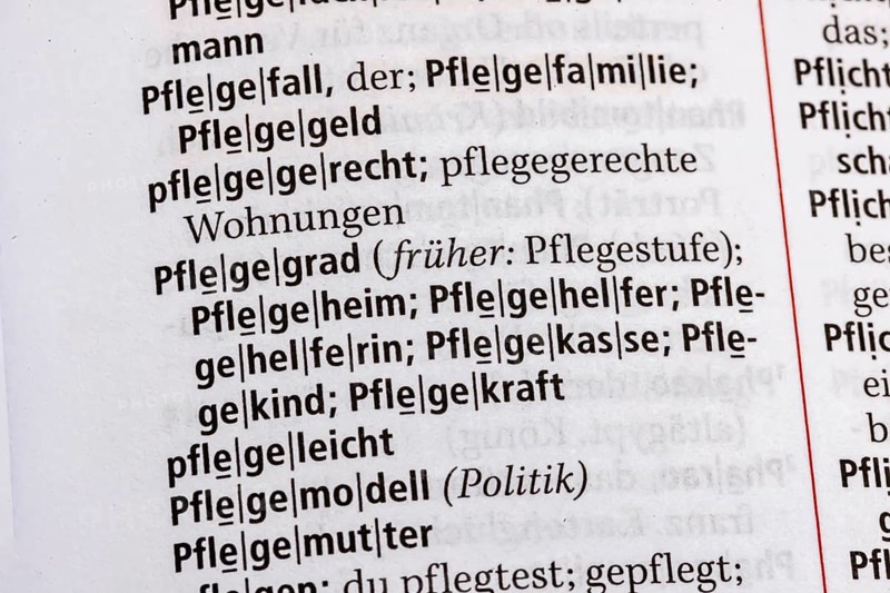 Care level, nursing home, care fund, care allowance, care case. Term from the Duden. Standard work of German spelling, 29th edition. germany