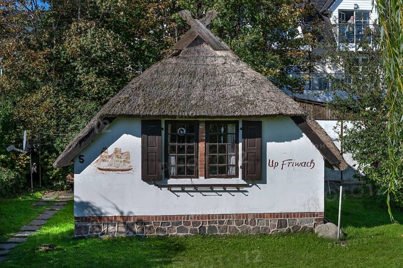 Old fisherman's house with thatched roof, Ahrenshoop, DarÃŸ, Mecklenburg-Western Pomerania Germany