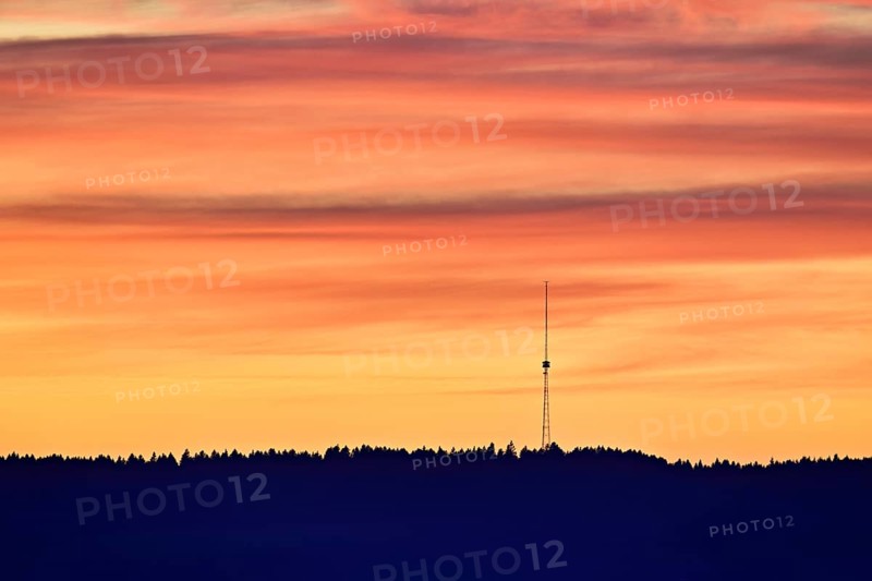 BeromÃ¼nster transmission tower at sunset, Gunzwil, Canton, Lucerne, Switzerland