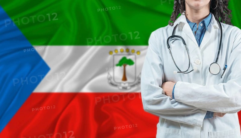 Medical professional on Equatorial Guinea flag. Healthcare and wellness in Equatorial Guinea, Concept