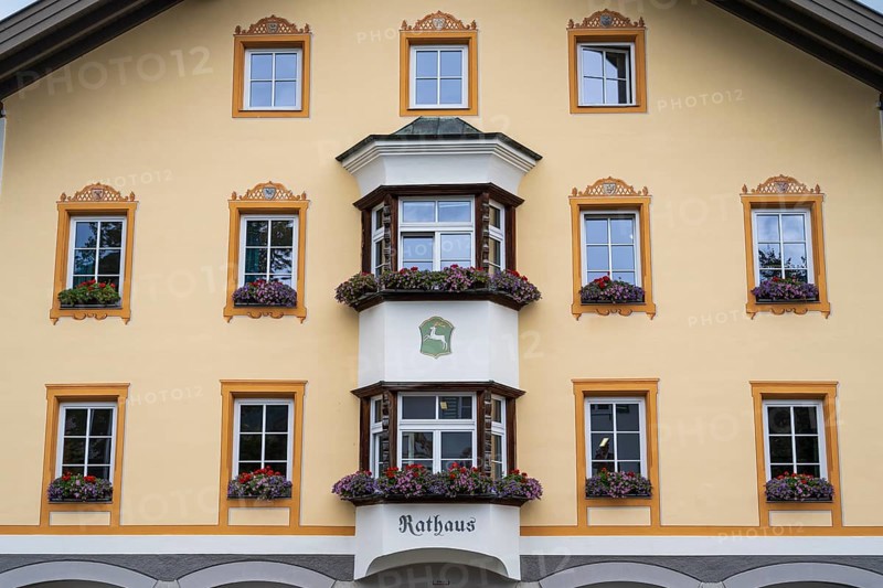 Facade of City Hall, Lenggries, Upper Bavaria, Bavaria, Germany