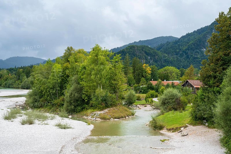 Landschaft an der Isar, Lenggries, Isarwinkel, Upper Bavaria, Bavaria, Germany