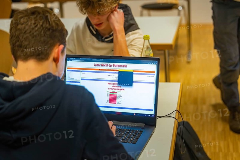 Young people learn mathematics with a laptop in a classroom, Jugend Forschungszentrum Nagold, Calw district, Germany
