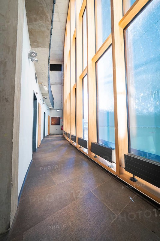 Bright, modern corridor with large windows and simple room design, Amazonia exhibition, Gasometer, Pforzheim, Germany