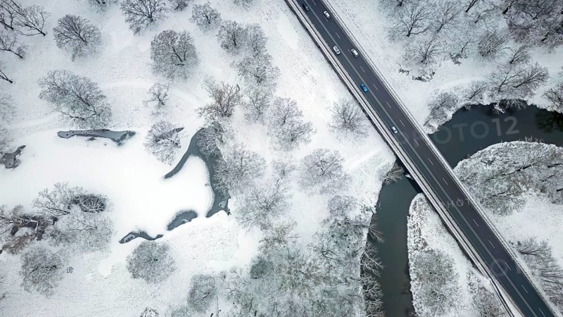 Winter landscape in frost, floodplain landscape, meander, icy, snowy, frost, frozen, river landscape, landscape view, aerial view, Germany from above, federal road, car traffic in winter, habitat, wonderful atmosphere, ice, snow, winter wonderland, close to nature, hibernation, Middle Elbe biosphere reserve, UNESCO World Heritage Site, Saxony-Anhalt