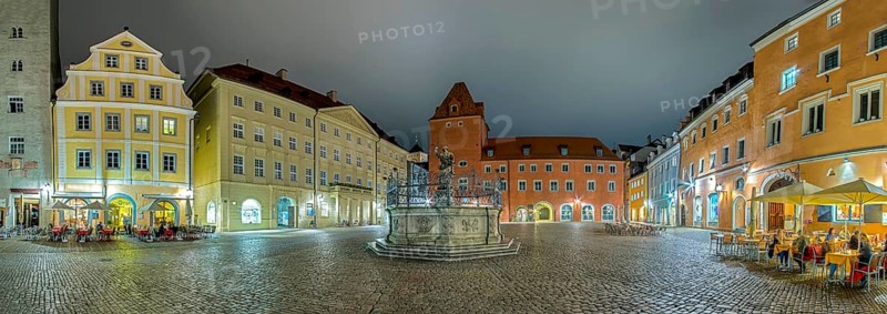 Haidplatz panorama illuminates Regensburg Germany