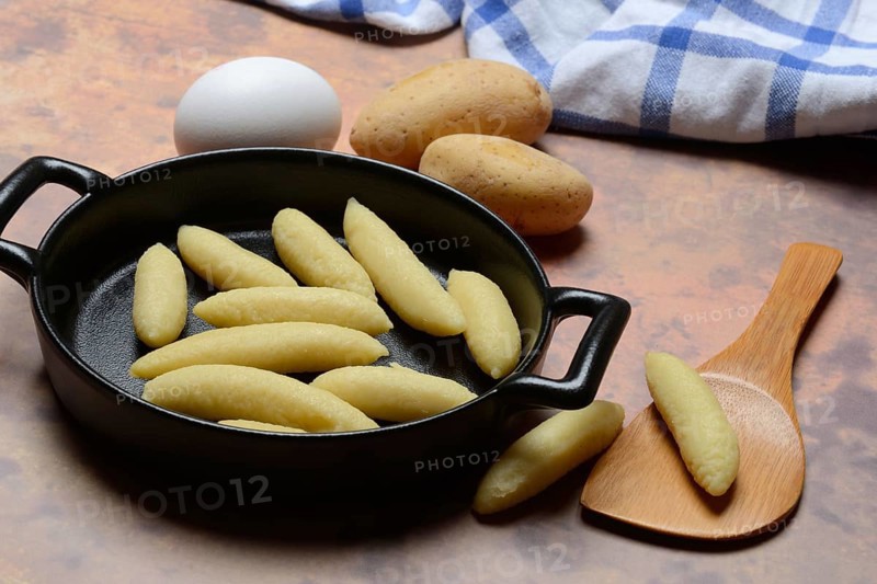 Raw Schupfnudeln in pan, type of pasta, Germany