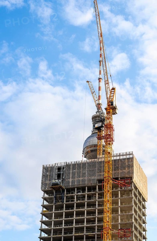Construction site at the television tower, new office complex on Alexanderplatz in Berlin Mitte, Germany